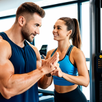 A professional male personal trainer, fully clothed in a modest, modern sports outfit, engaging with a female client in appropriate athletic wear within a pristine, state-of-the-art gym. The trainer is gesturing towards a highly polished, gleaming cardio machine, while the client looks on with a confident and comfortable expression, emphasizing trust and the clean environment. The background shows organized, sparkling gym equipment under bright, clear lighting. High-resolution, professional photography, natural pose, perfect anatomy, correct proportions, well-formed hands, proper finger count, natural body proportions, safe for work, appropriate content, family-friendly.