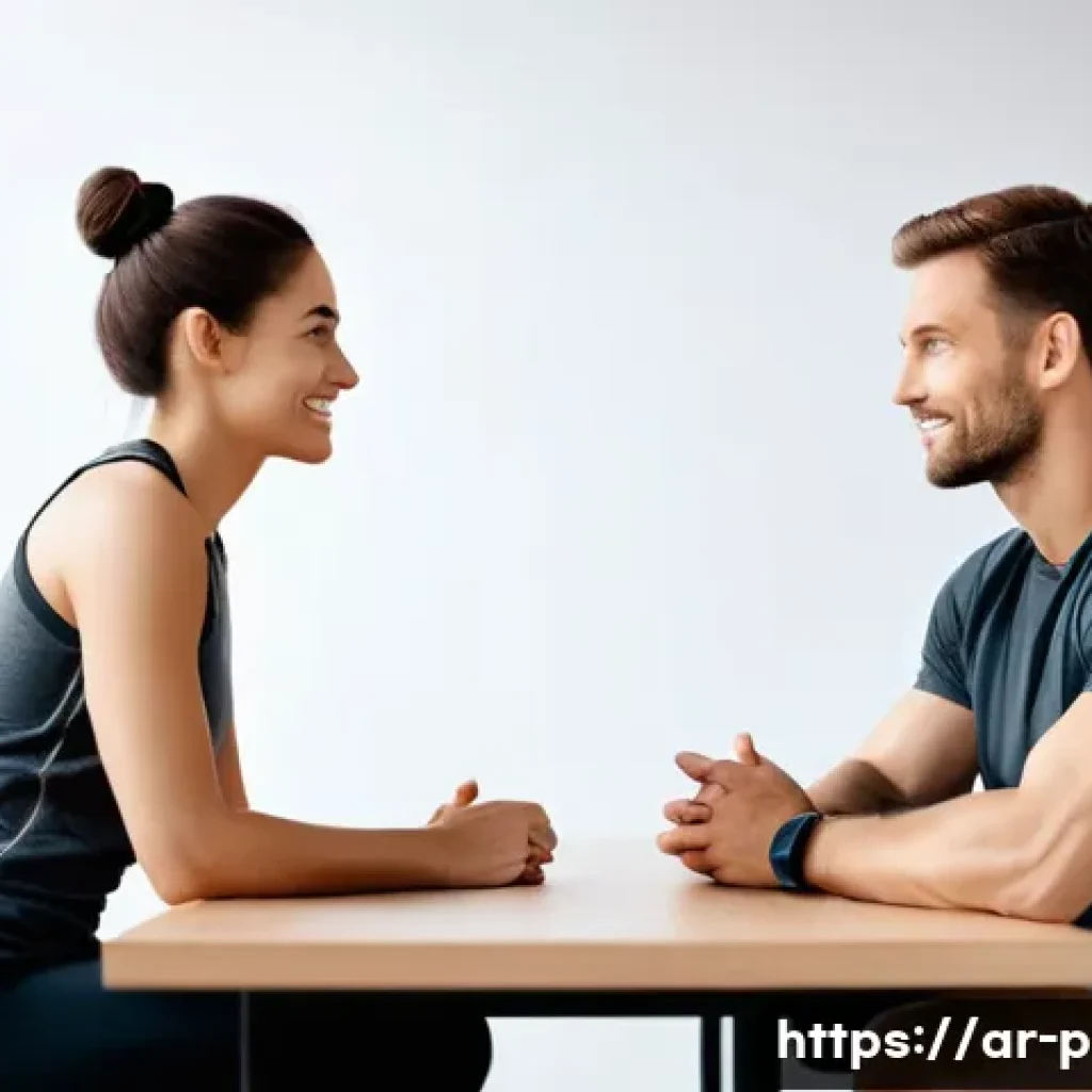 퍼스널트레이너 고객 상담 스킬 - **Prompt 1: Deep Connection and Trust in Consultation**
    "A personal trainer, a woman in her late...