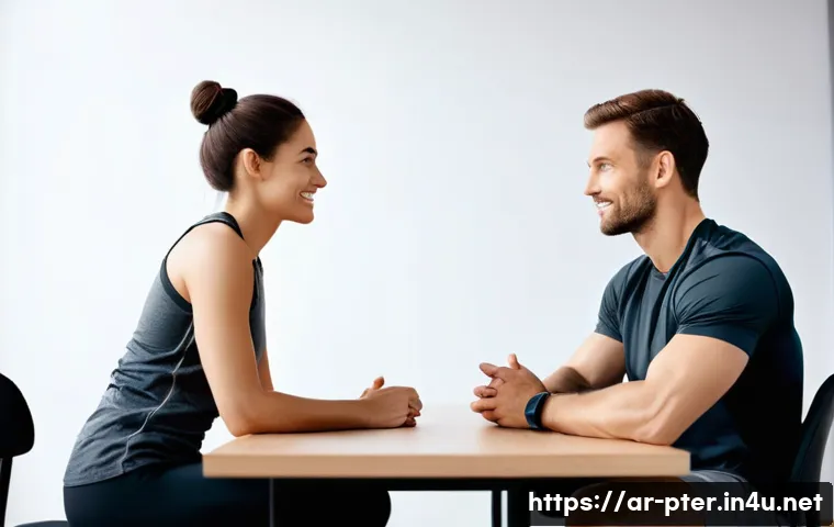 퍼스널트레이너 고객 상담 스킬 - **Prompt 1: Deep Connection and Trust in Consultation**
    "A personal trainer, a woman in her late...