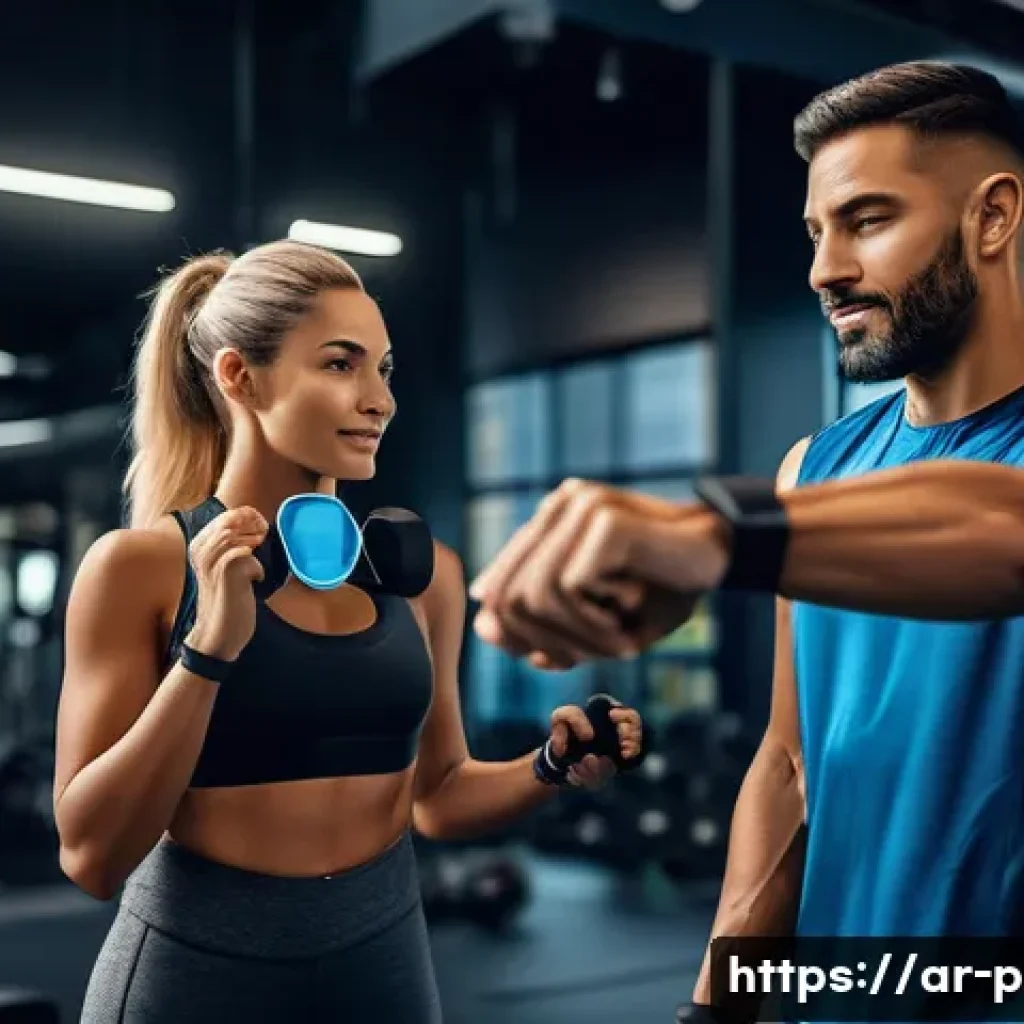 퍼스널트레이너의 커리어 업그레이드 - A professional Arab personal trainer in modern gym attire, wearing a smart fitness tracker on the wr...