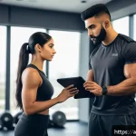 퍼스널트레이너 심화 교육 과정 - A professional Middle Eastern personal trainer conducting an in-depth client needs analysis session ...