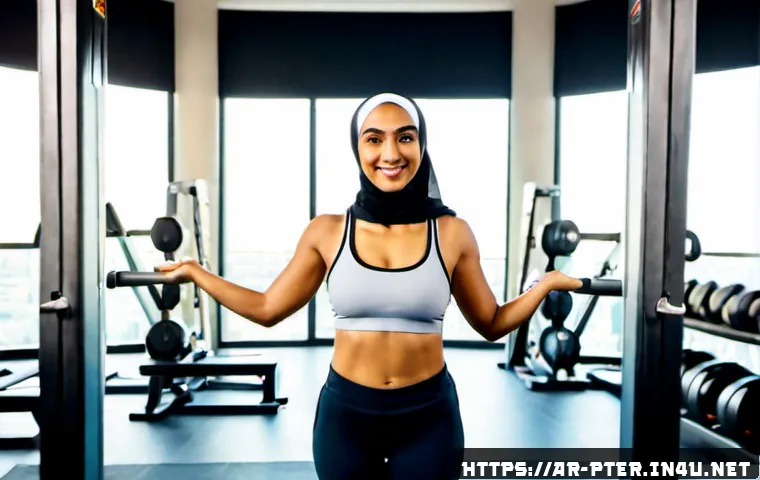 퍼스널트레이너 성공 사례 공유 - Photorealistic personal trainer success story in a modern upscale fitness studio in Dubai, confident...